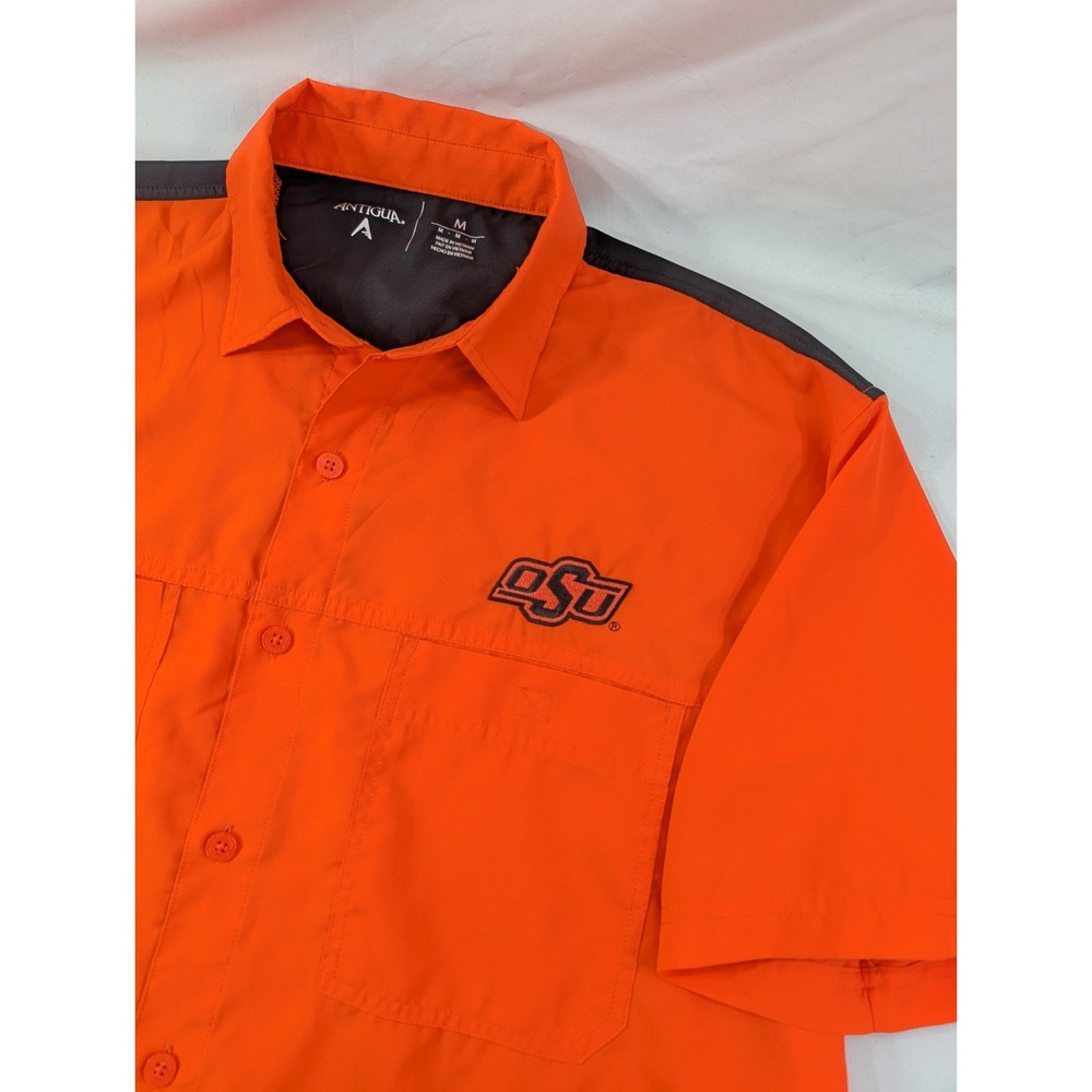 Oklahoma State Cowboys Antigua Button Up Mens Medium Orange OSU Game Day UPF 50+